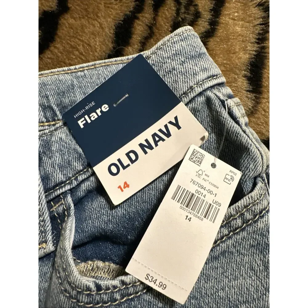 Girl’s Size 14 High Rise Flare Jeans Old Navy Butterfly Embroidered NWT School